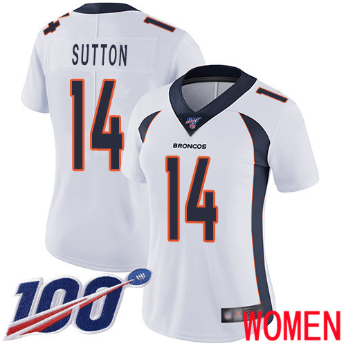 Women Denver Broncos #14 Courtland Sutton White Vapor Untouchable Limited Player 100th Season Football NFL Jersey